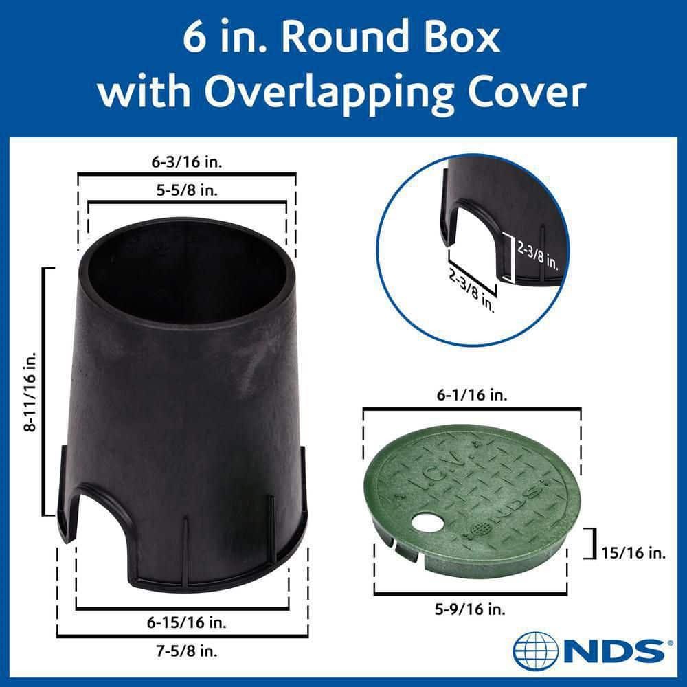 6 in. Round Valve Box and Cover, Black Box, Green ICV Cover