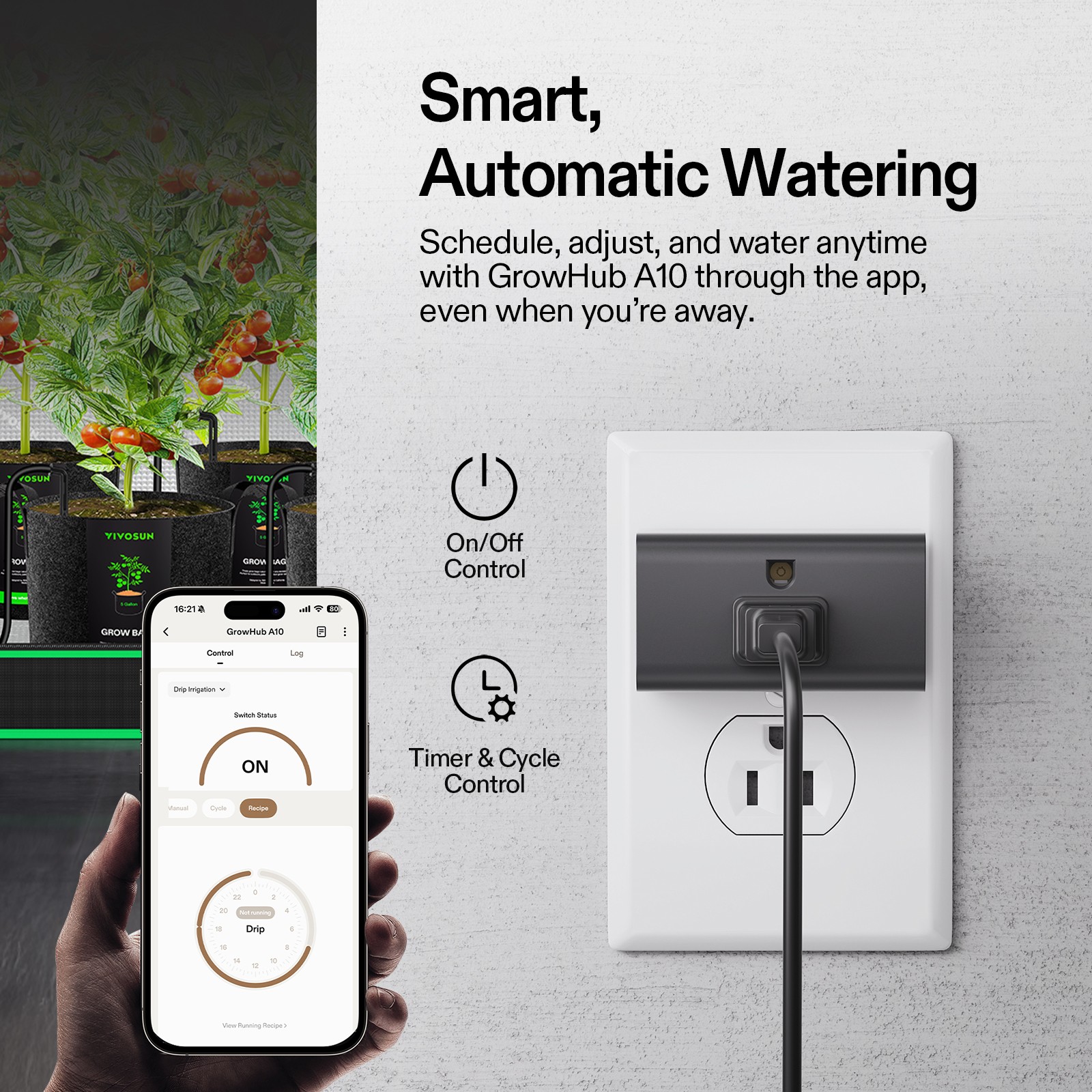 VIVOSUN Automatic Drip Irrigation Kit Watering System w/ 16 Emitters A10 Control