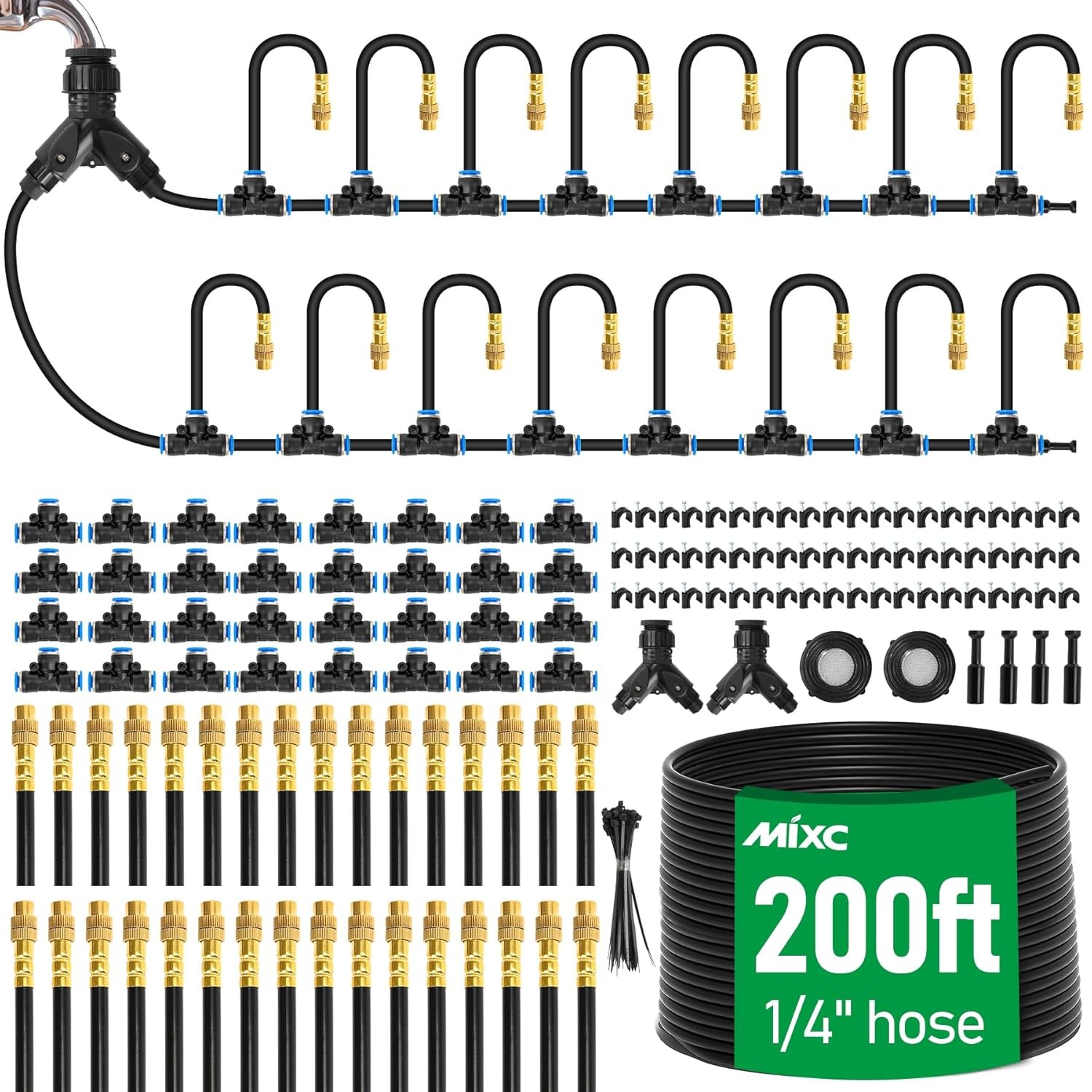 Garden Watering Kit 200ft 1/4in MIXC Atomizing Nozzles