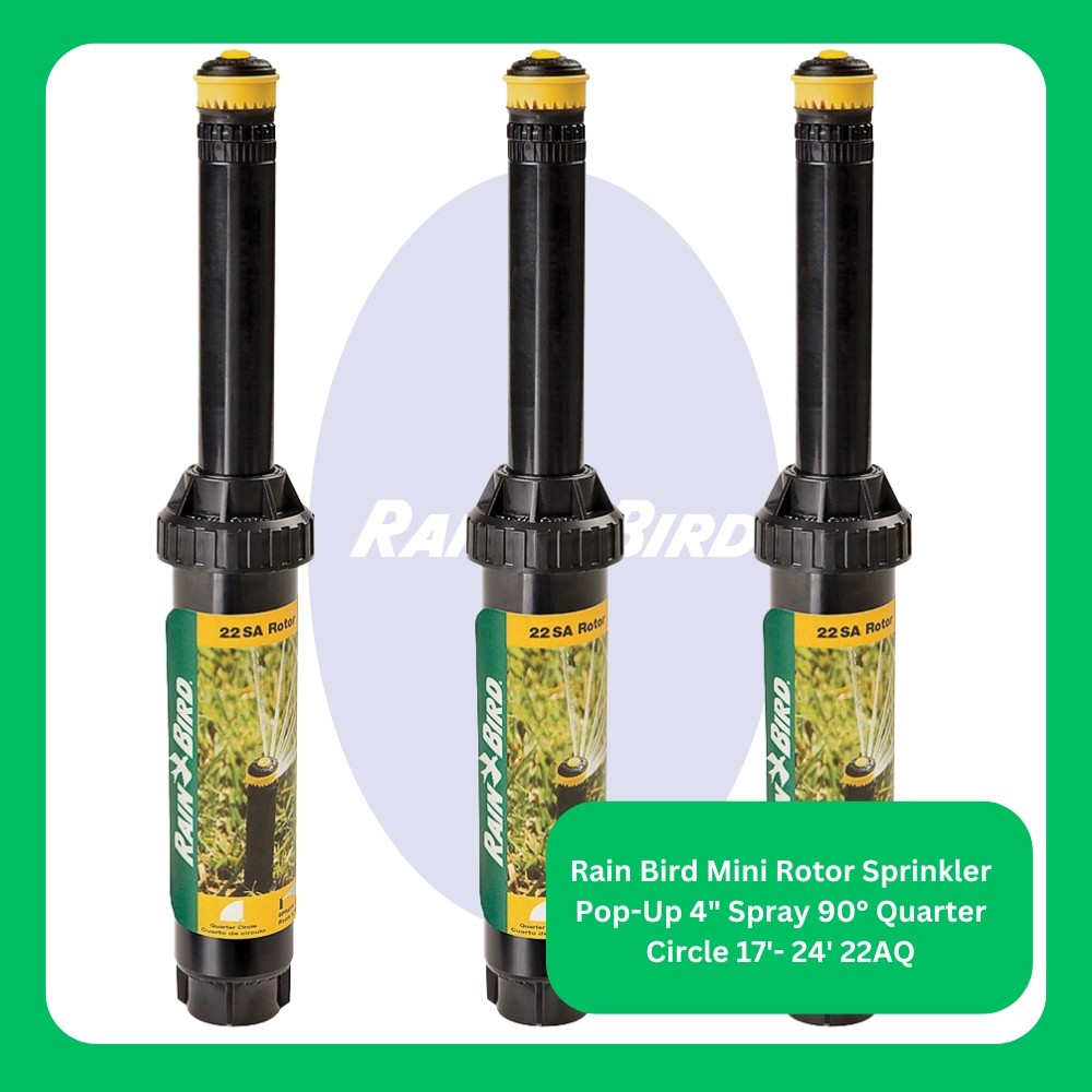 Lot of (3) Rain Bird Mini Rotor Sprinkler Pop-Up 4″ Spray 90° 17′- 24′ 22AQ