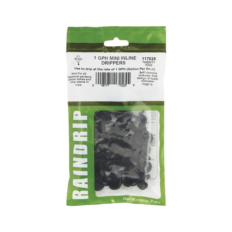 Raindrip 117025B Black 1 GPH 15 PSI Mini In-Line Dripper for Medium Soil