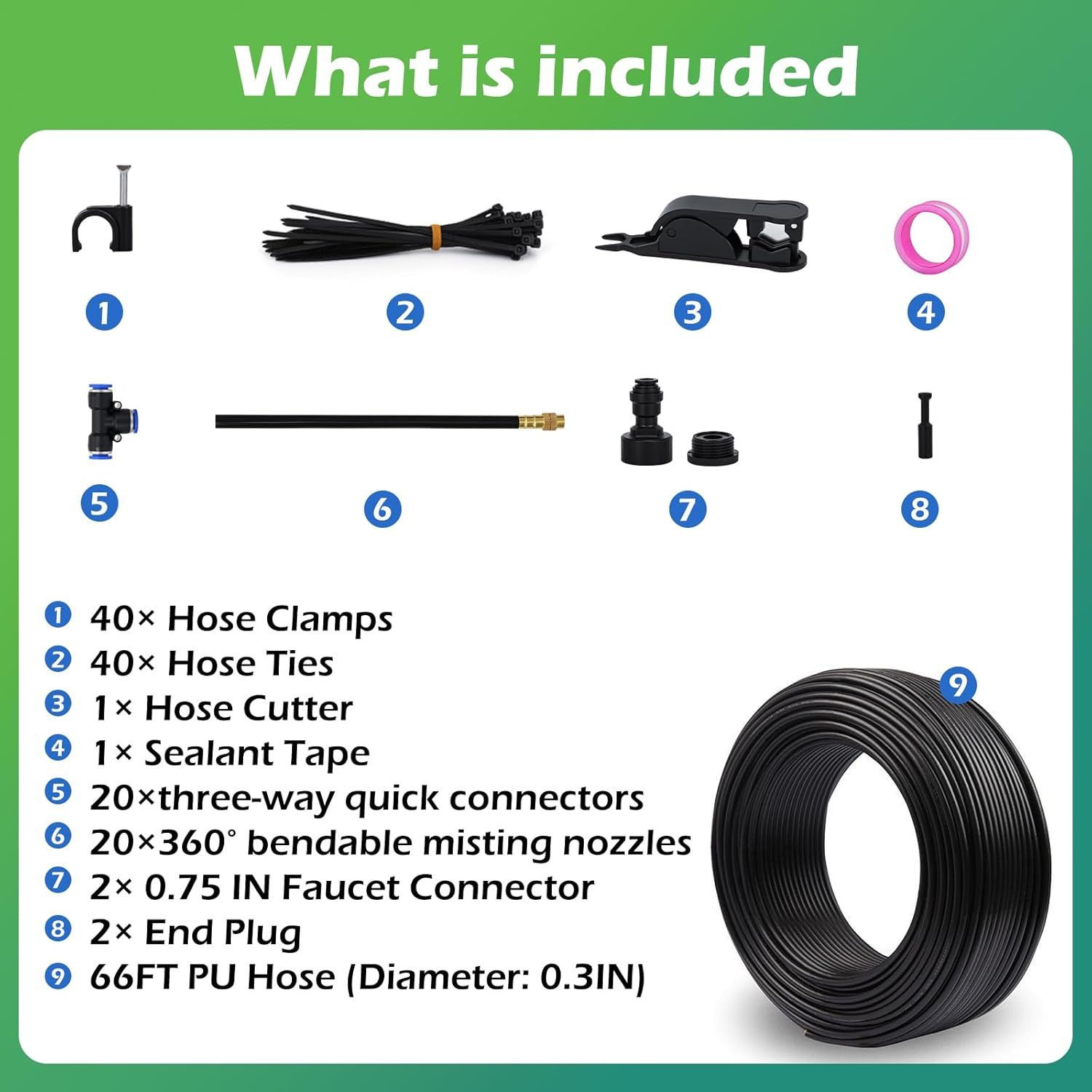 Drip Irrigation System 66 FT with 20 Nozzles, 360° Adjustable Bendable Garden Wa