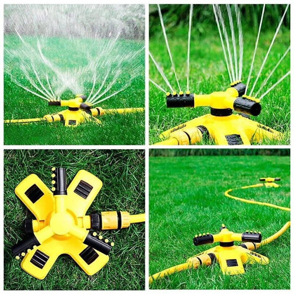 Auto 360° Rotating Lawn Sprinkler 3 Arm Adjustable Garden Yard Water Sprayer US