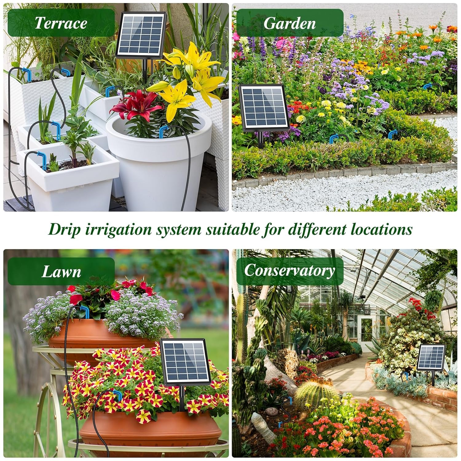 100/50ft Solar Irrigation System for Automatic Plants Watering, Drip Irrigation