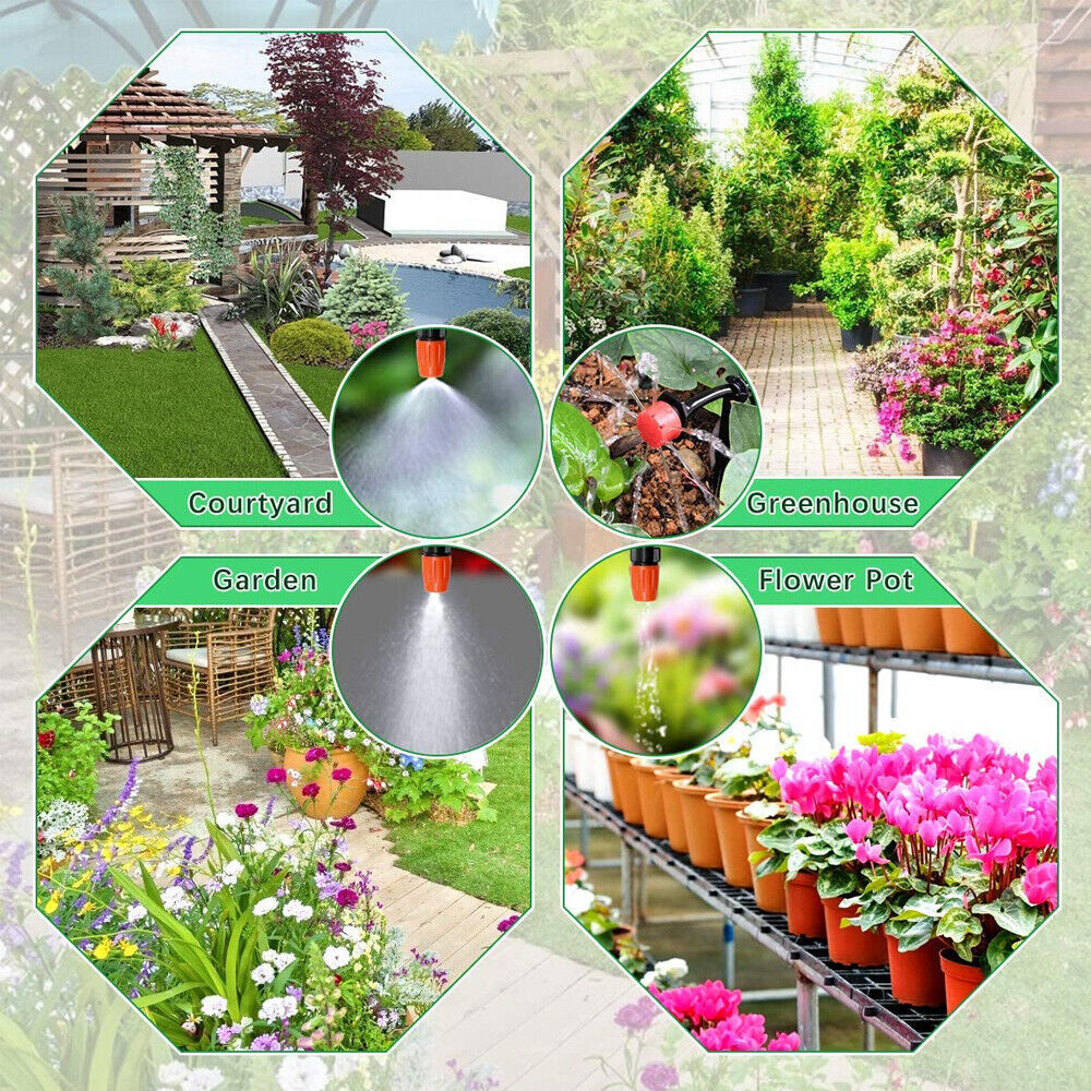 100ft Sistema De Riego Por Goteo Automatico Aspersores Para Cesped Jardin Kit