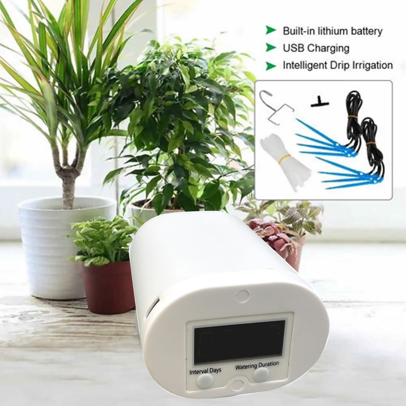 Indoor Plant Watering Kit with USB Cable and 8 Dripping Pipes Installation Tools