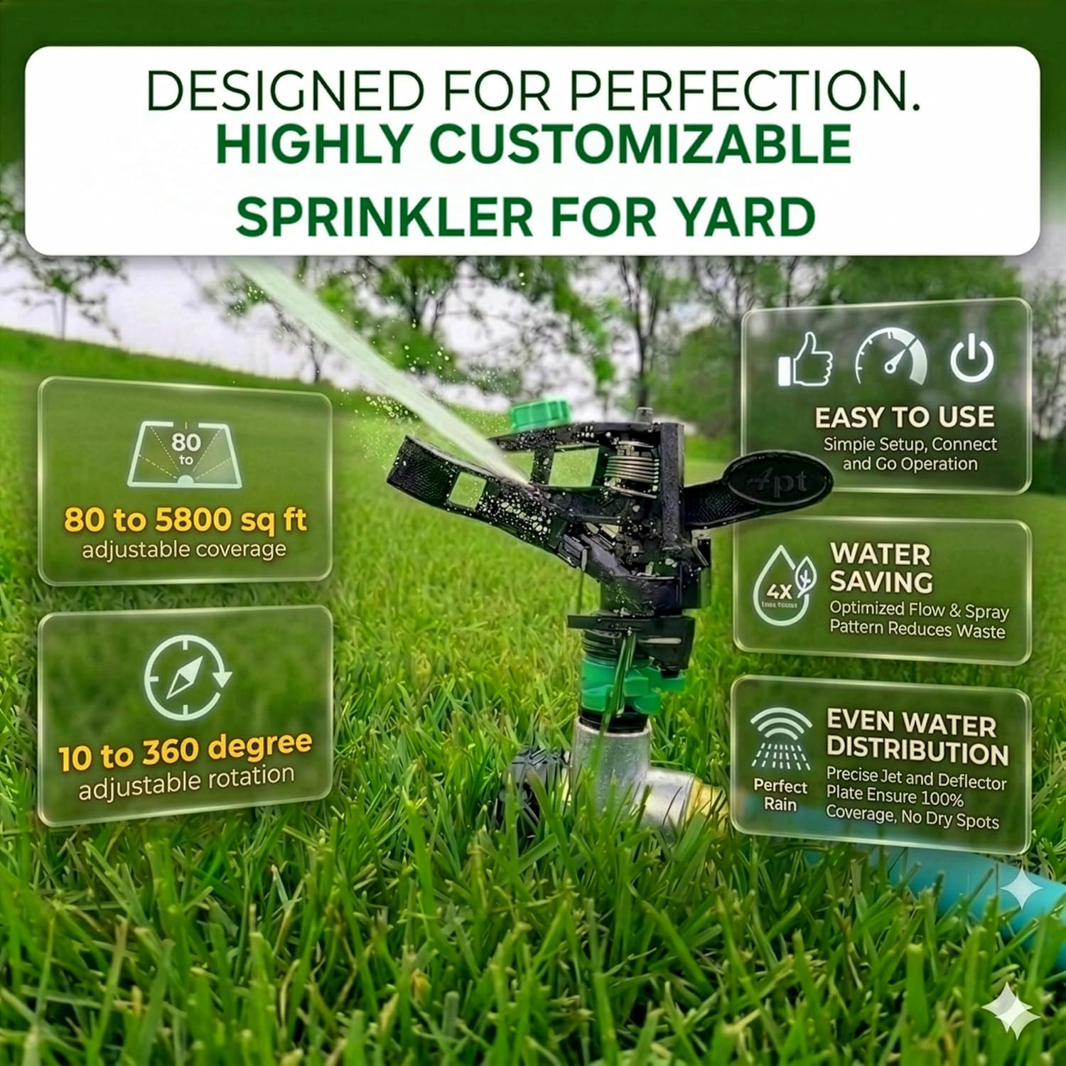 APT Pulsating Impact Sprinklers for Yard, Lawn & Garden, 80 to 5800 sq ft Adjust