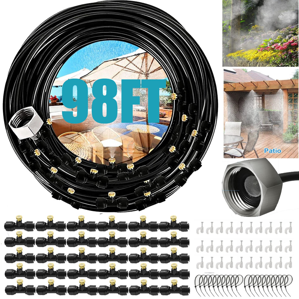 Misting Cooling System 98FT (30M) Misting Line + 30 Brass Mist Nozzles Garden US