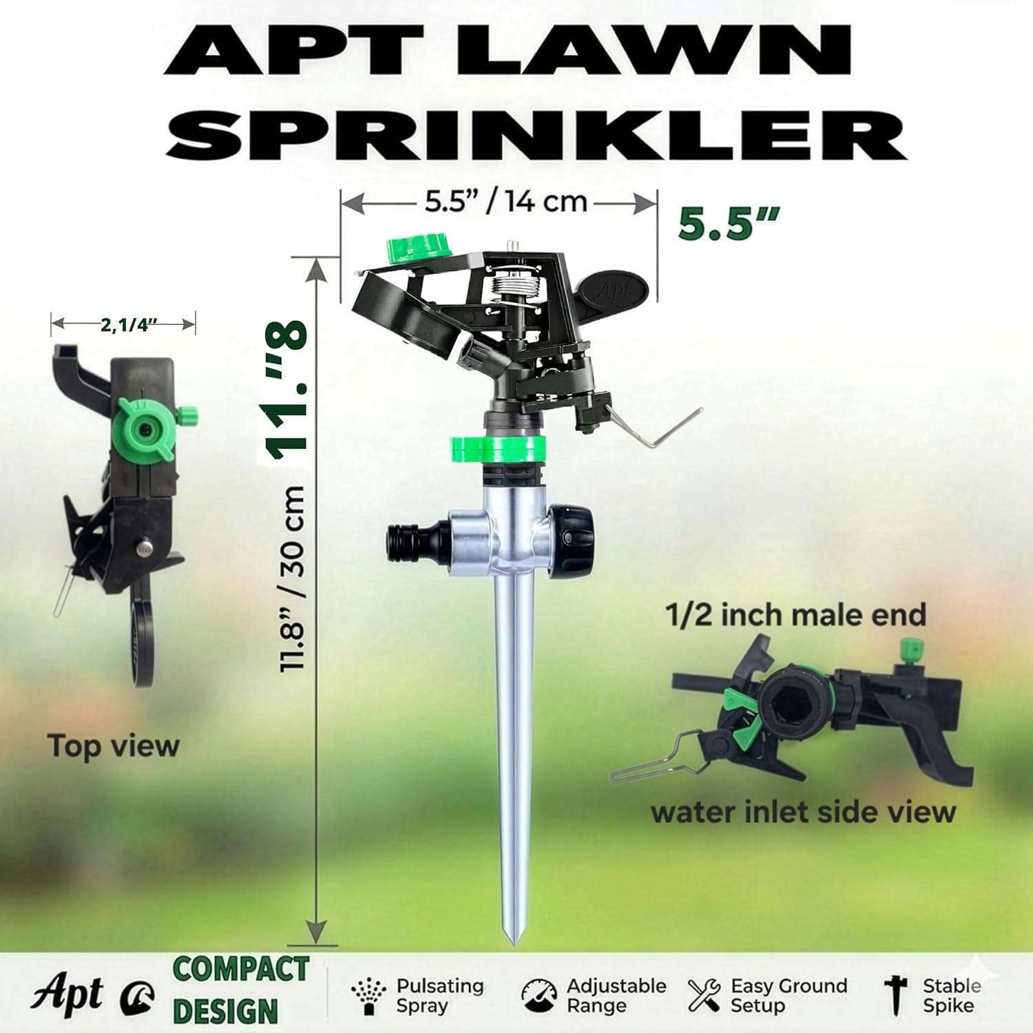 APT Pulsating Impact Sprinklers for Yard, Lawn & Garden, 80 to 5800 sq ft Adjust