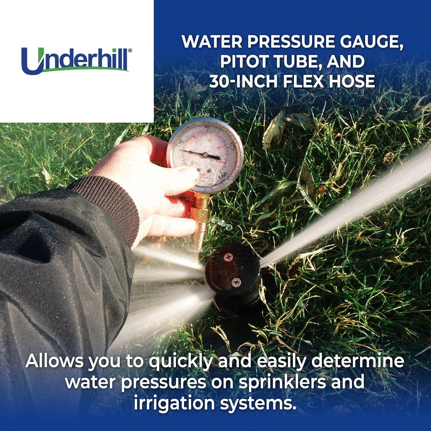 Headchecker 160 PSI Water Pressure Gauge with Pitot Tube & 30″ Flex Hose