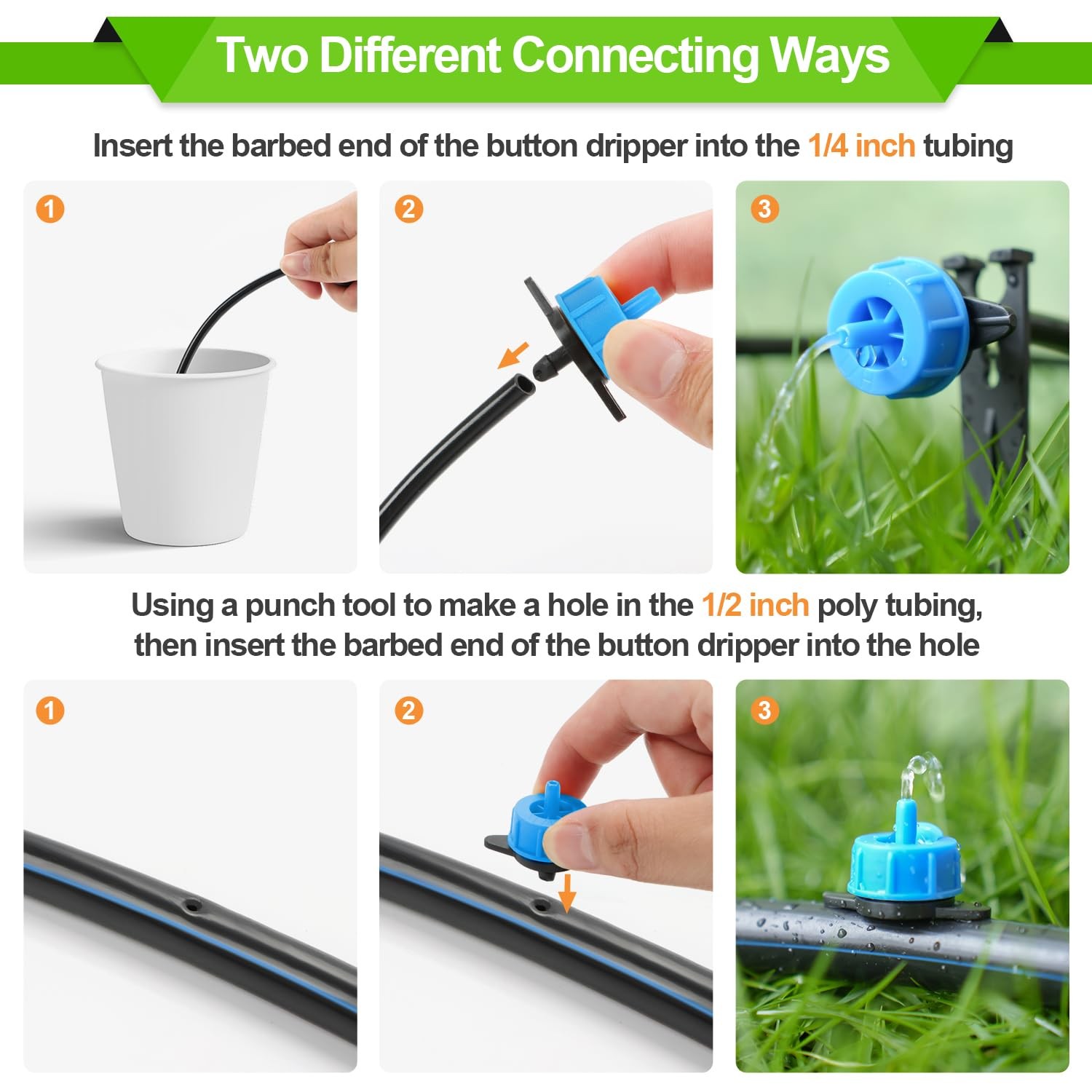 50 Pack 1/2 Gallon Per Hour Pressure Compensating Drip Irrigation Drippers, Oran