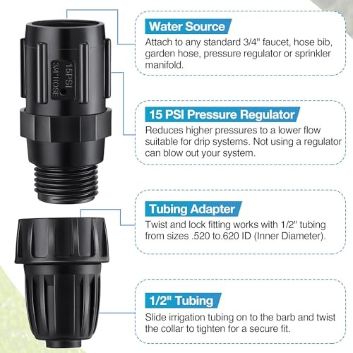 4 Pcs Drip Irrigation Pressure Regulator Faucet Adapter Kit, 2 Pcs 4.0 15 PSI