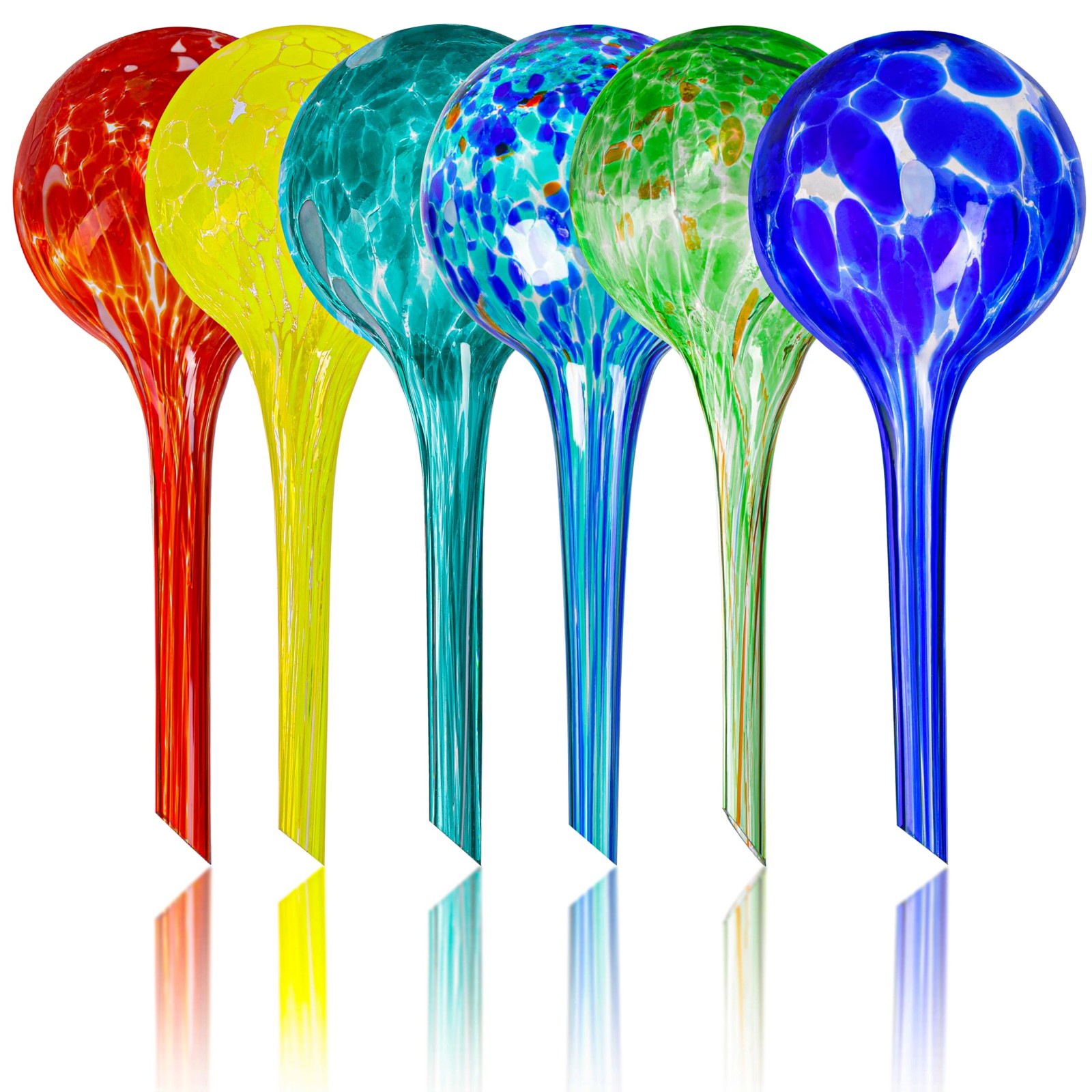 6-Pk Large Glass Self-Watering Globes for Indoor/Outdoor Plants – Multicolor