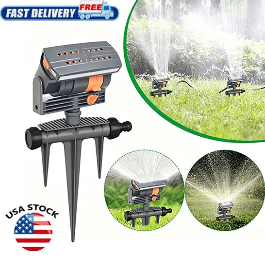 Oscillating Lawn Sprinkler Adjustable Spray Garden Yard Water Sprinkler Spike