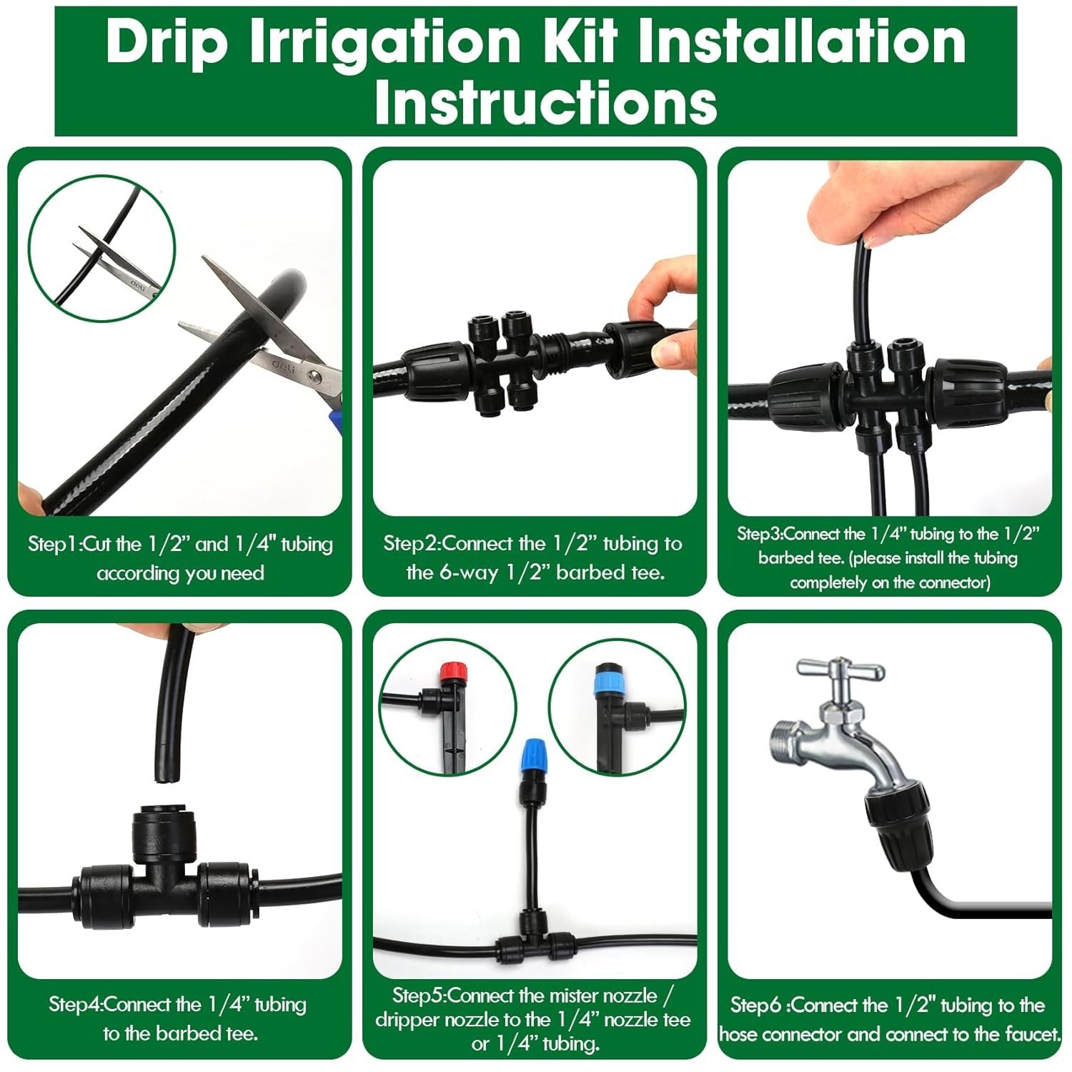 Efficient Garden Watering System 190FT Drip Irrigation with Adjustable Nozzles