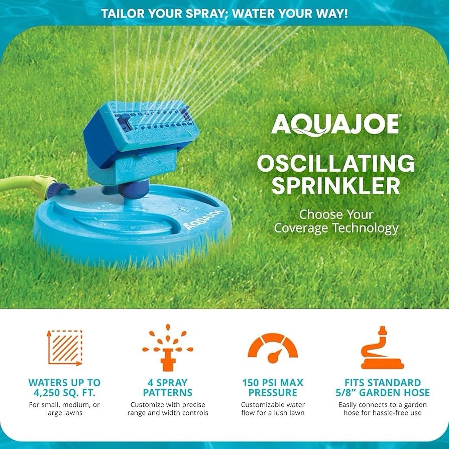 Aqua Joe AJ-OSPR20 Mini Gear-Driven Oscillating Sprinkler on Sled Base, NEW