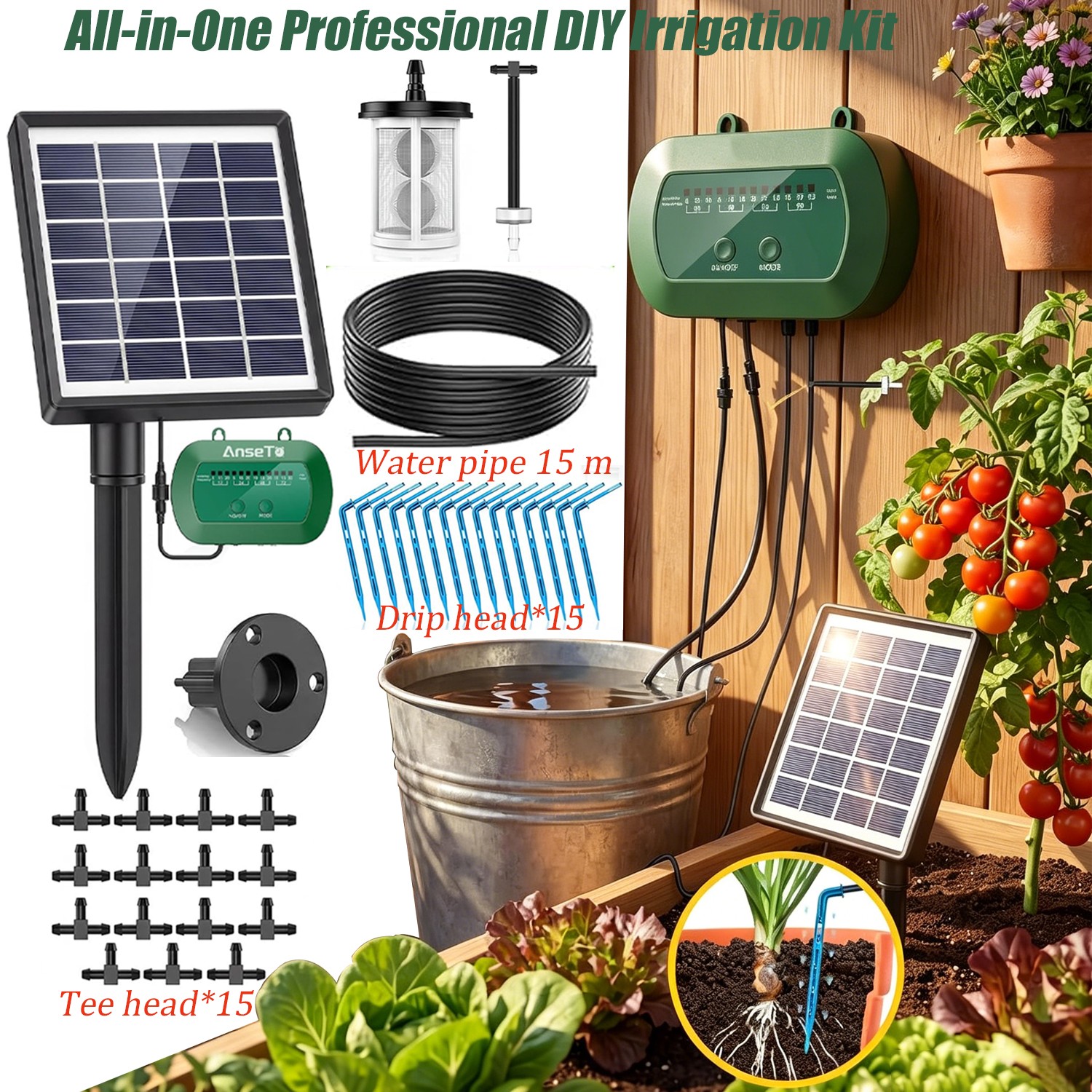 Solar Drip Irrigation System, Automatic Watering Kit with Split Design,49ft ,o