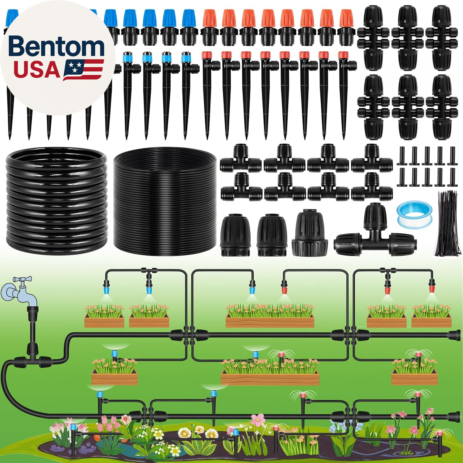 240FT Drip Irrigation System Kits – Automatic Garden Watering Sprinkler with 1/2