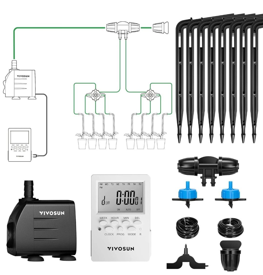 VIVOSUN 1/4″&1/2″ Self Watering Hose Kit Automatic Irrigation Drip System 8 Pots