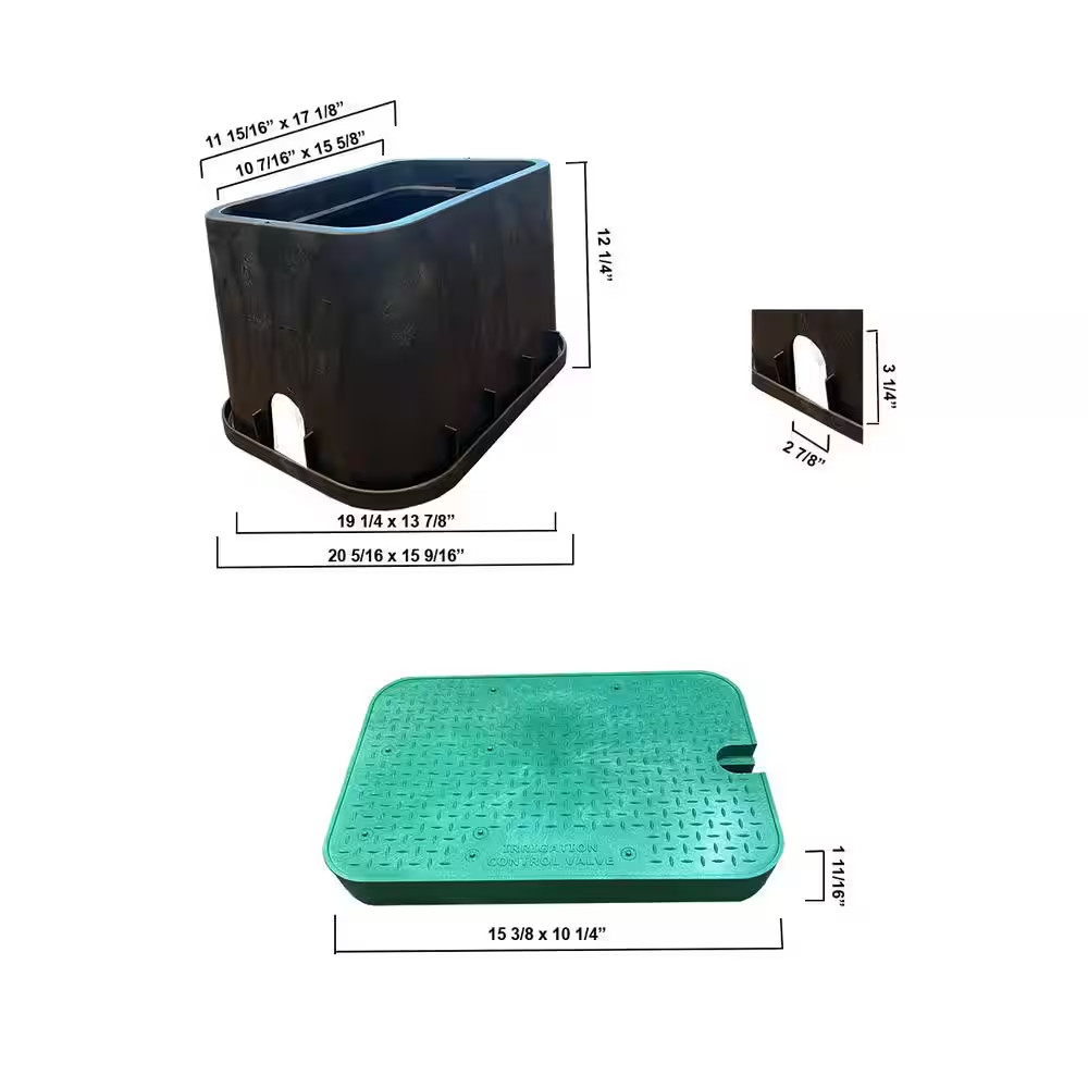 14 In. X 19 In. Rectangular Irrigation Valve Box and Lid, Black Box, Green Lid