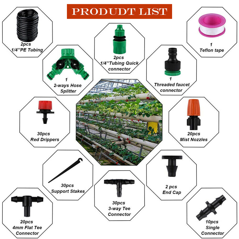 100FT Drip Irrigation System Plant Self Garden Watering Hose Spray Kit DIY USA
