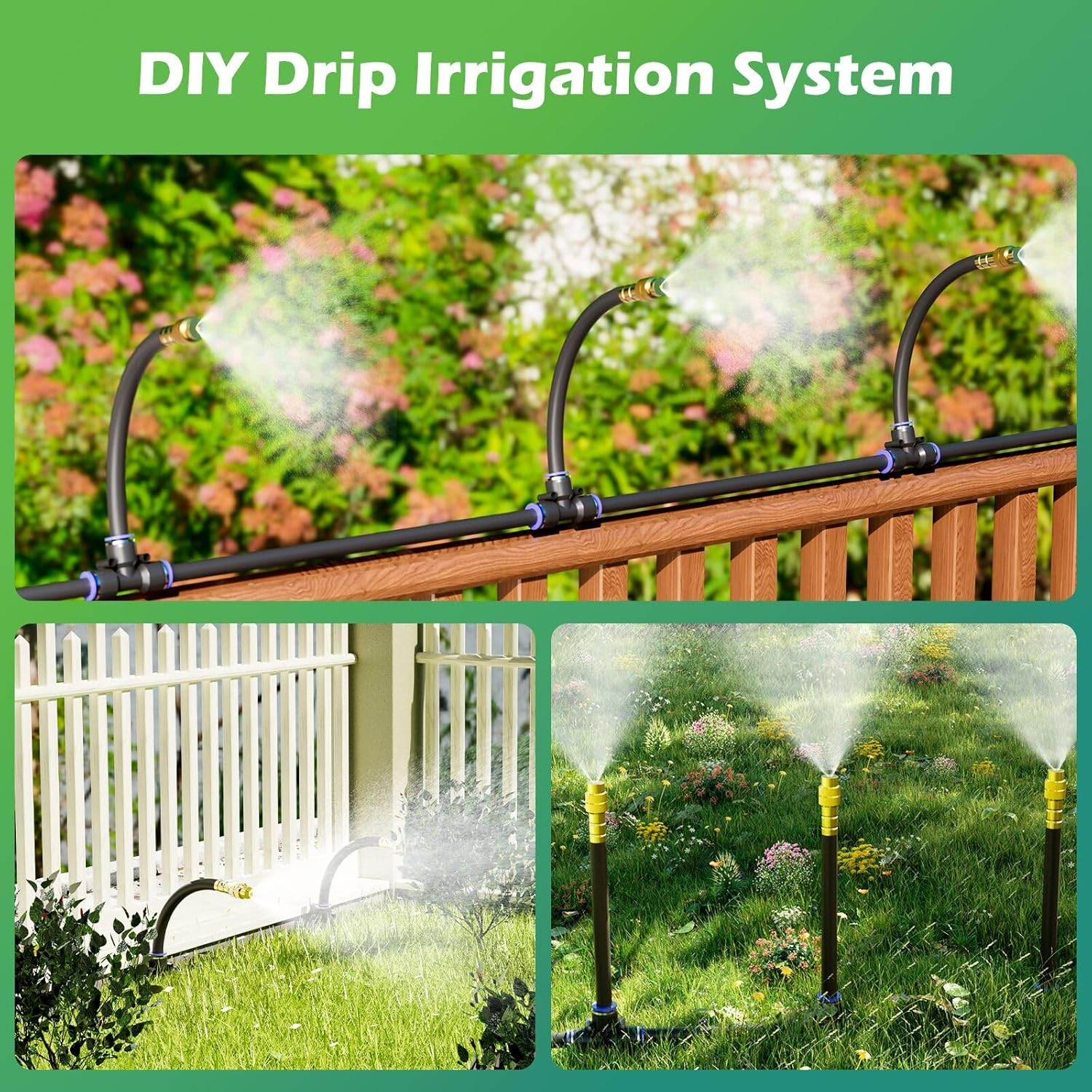 Drip Irrigation System 66 FT with 20 Nozzles, 360° Adjustable Bendable Garden Wa