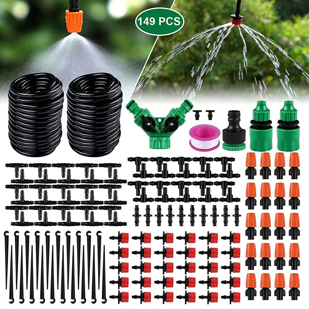 100ft Drip Irrigation System Garden Plant Self Watering Hose Micro Sprinkler Kit
