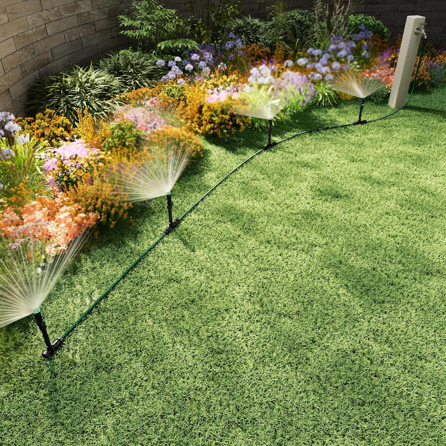 Flexible Sprinkler System, above Ground DIY Irrigation Kit, Multi-Adjustable Law
