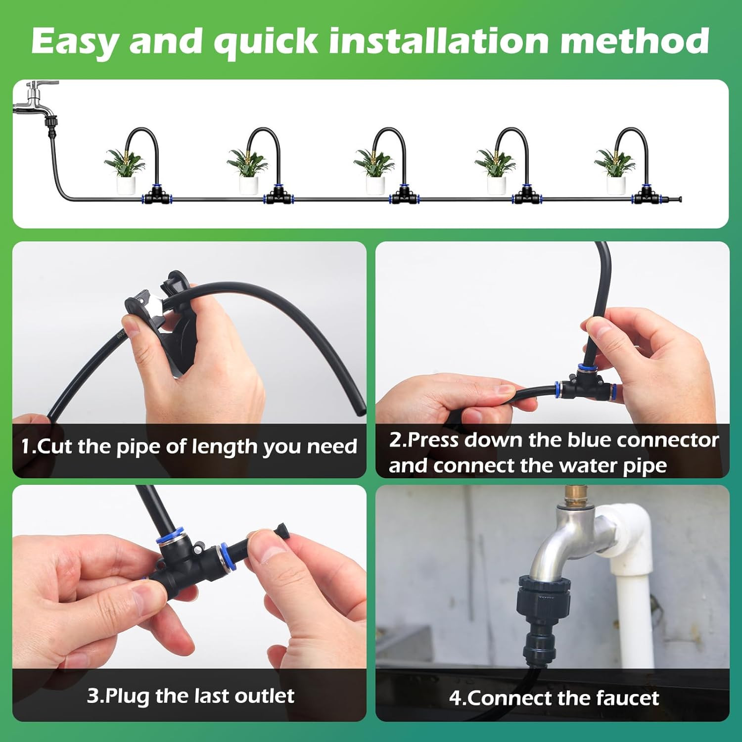 Drip Irrigation System 66 FT with 20 Nozzles, 360° Adjustable Bendable Garden Wa