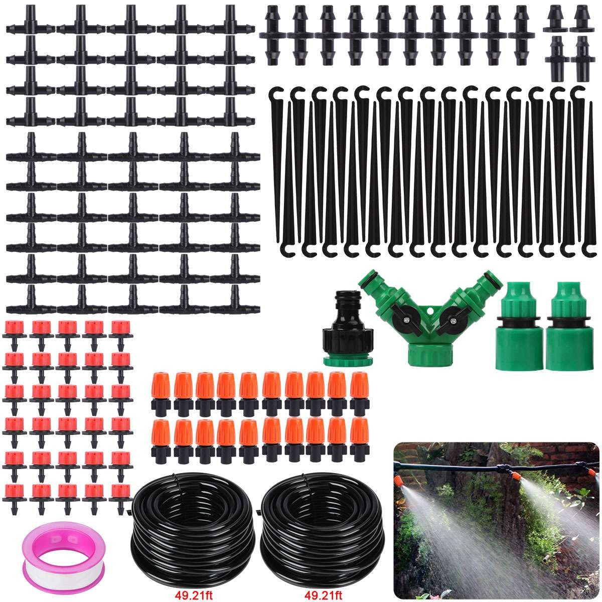 33-197ft Auto Drip Irrigation System Kit Timer Micro Sprinkler Garden Watering