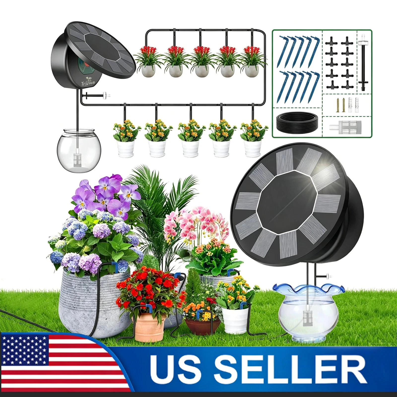 100/50ft Solar Irrigation System for Automatic Plants Watering, Drip Irrigation