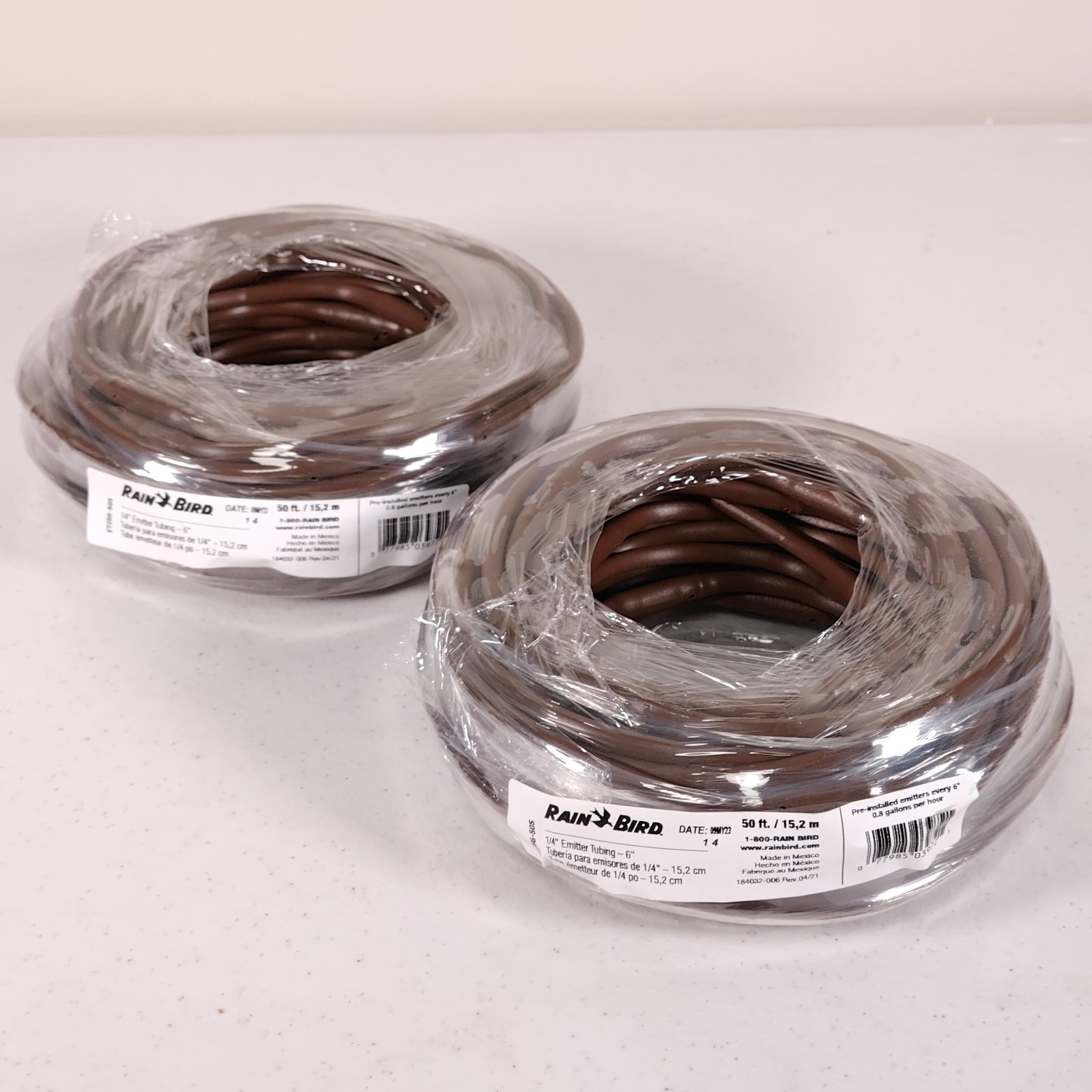 2 Pack Rain Bird 1/4″ Drip Line Emitter Tubing 50ft 6″ Spacing 0.8 GPH ET256-50S