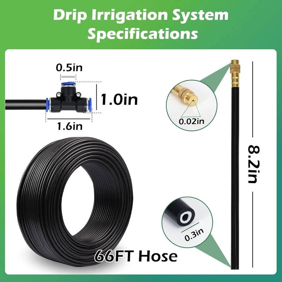 Drip Irrigation System 66 FT with 20 Nozzles, 360° Adjustable Bendable Garden Wa