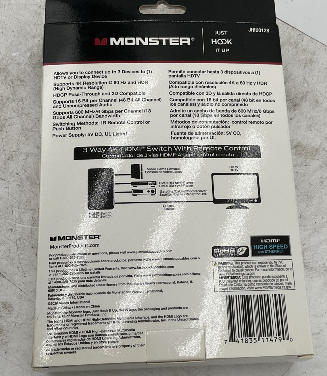 Monster Just Hook It Up 3 way HDMI Switch with remote control