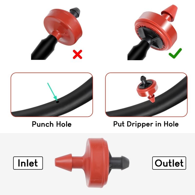 100 PCS 0.5 GPH Pressure Compensating PCJ Barb Outlet Drip Emitter Hub