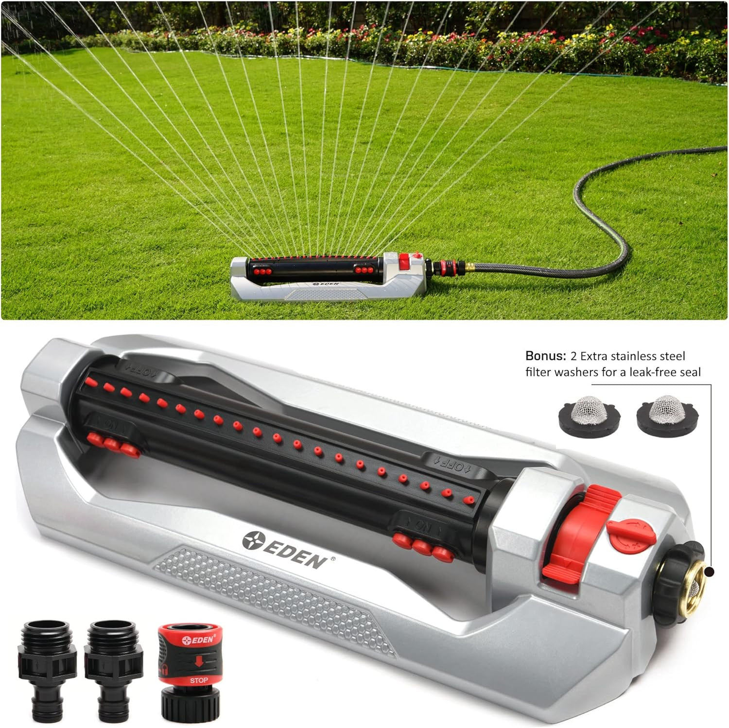 Eden 96216 Heavy Duty Turbo Oscillating Sprinkler, Covers up to 4,900 Sq. Ft., 2