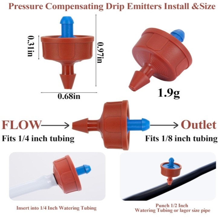 60pc 0.5 GPH Pressure Compensating Irrigation Drippers – 1/4″ Barb Emitter Heads