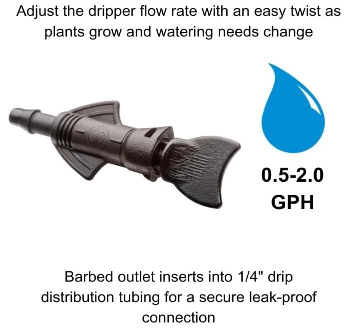 50 Rain Bird Adjustable Dripper 0-2 GPH (5 bags of 10 drippers)