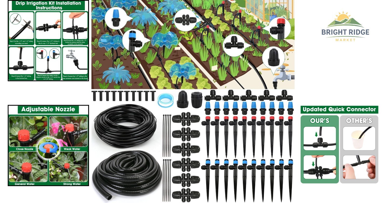 Efficient Garden Watering System 190FT Drip Irrigation with Adjustable Nozzles