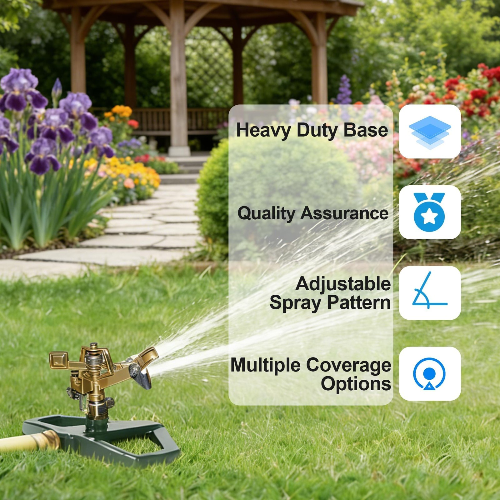 Hourleey Impact Pulsating Lawn Sprinkler Metal Base 360° Adjustable 5800 Sq Ft