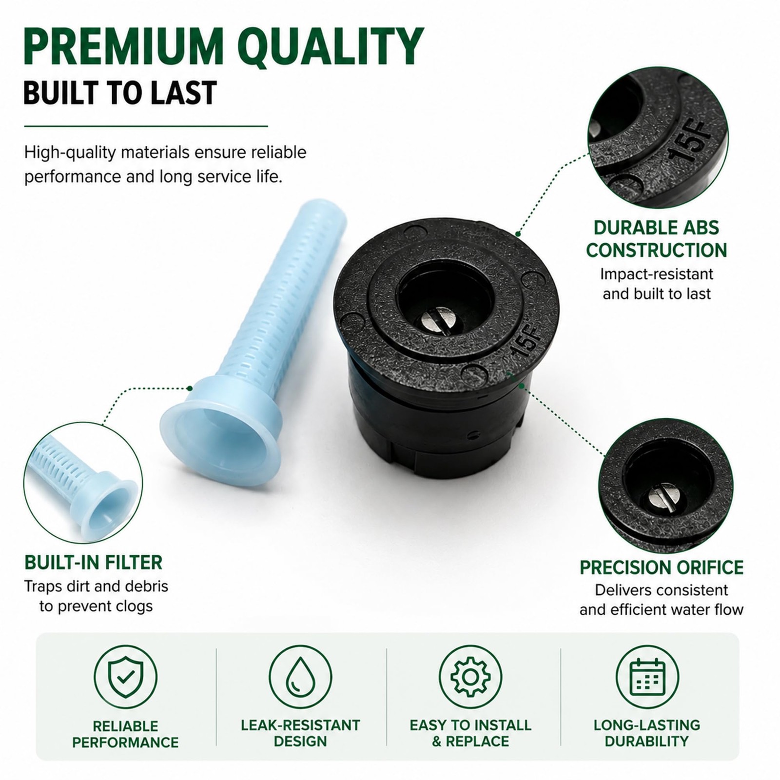 10 Pack 15 ft Full Circle Sprinkler Nozzle 360 Degree Spray Head, 30 PSI Opti…