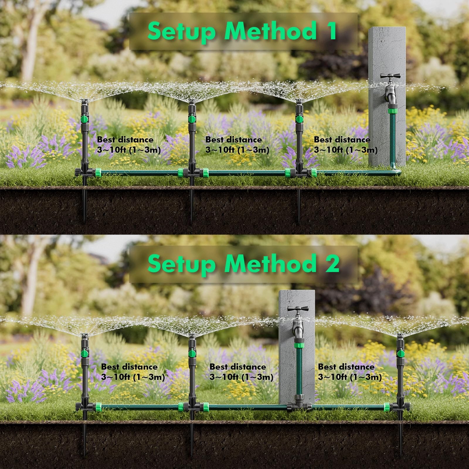 RESTMO Above Ground Sprinkler System, Flexible DIY Irrigation Kit, Multi-Adju…