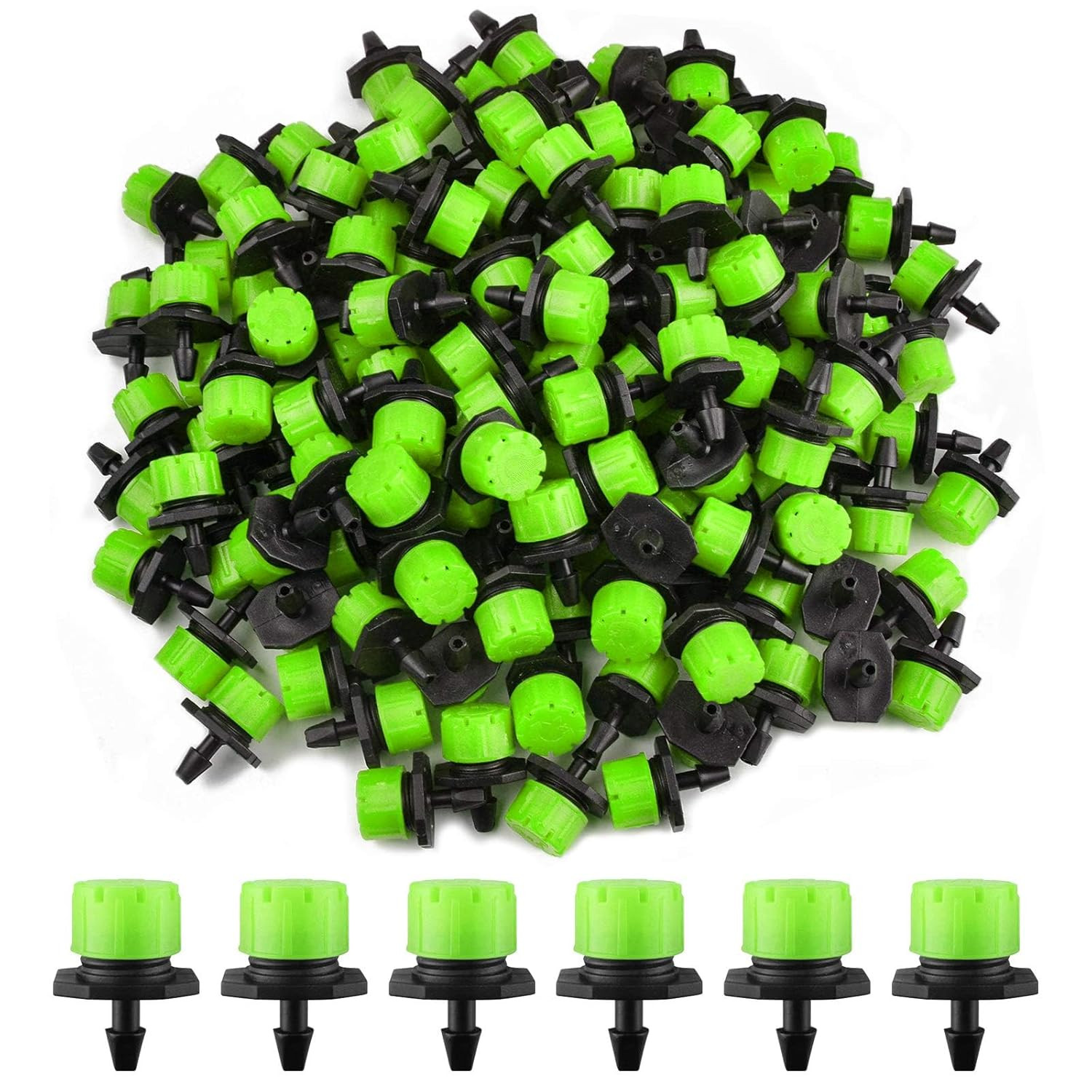 200Pcs Adjustable Irrigation Drippers, 1/4 Inch Barbed Drip Emitter 360 Degree W
