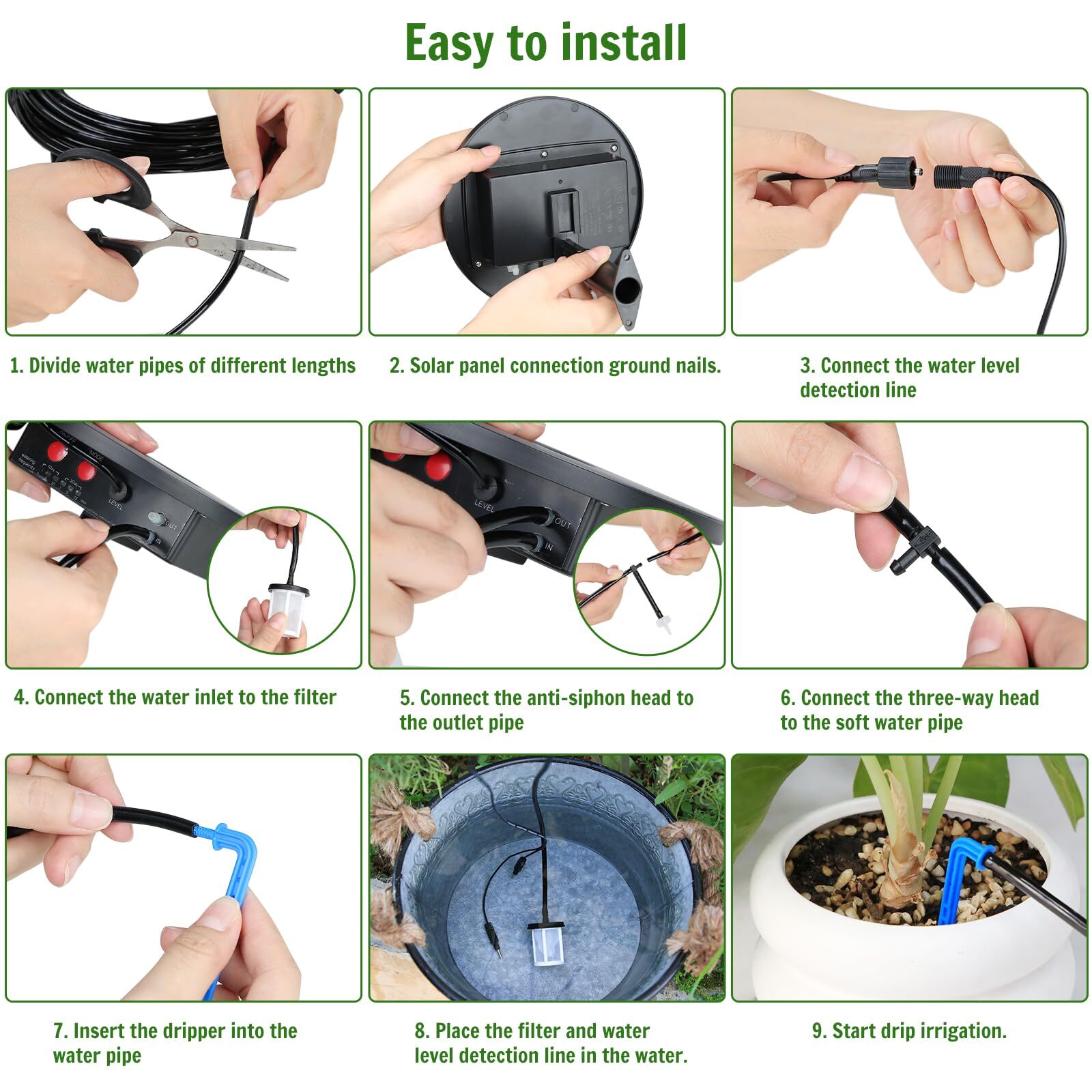 TRJZWA Solar Irrigation System ,Automatic Drip Irrigation Kit for Outdoor/Indoor