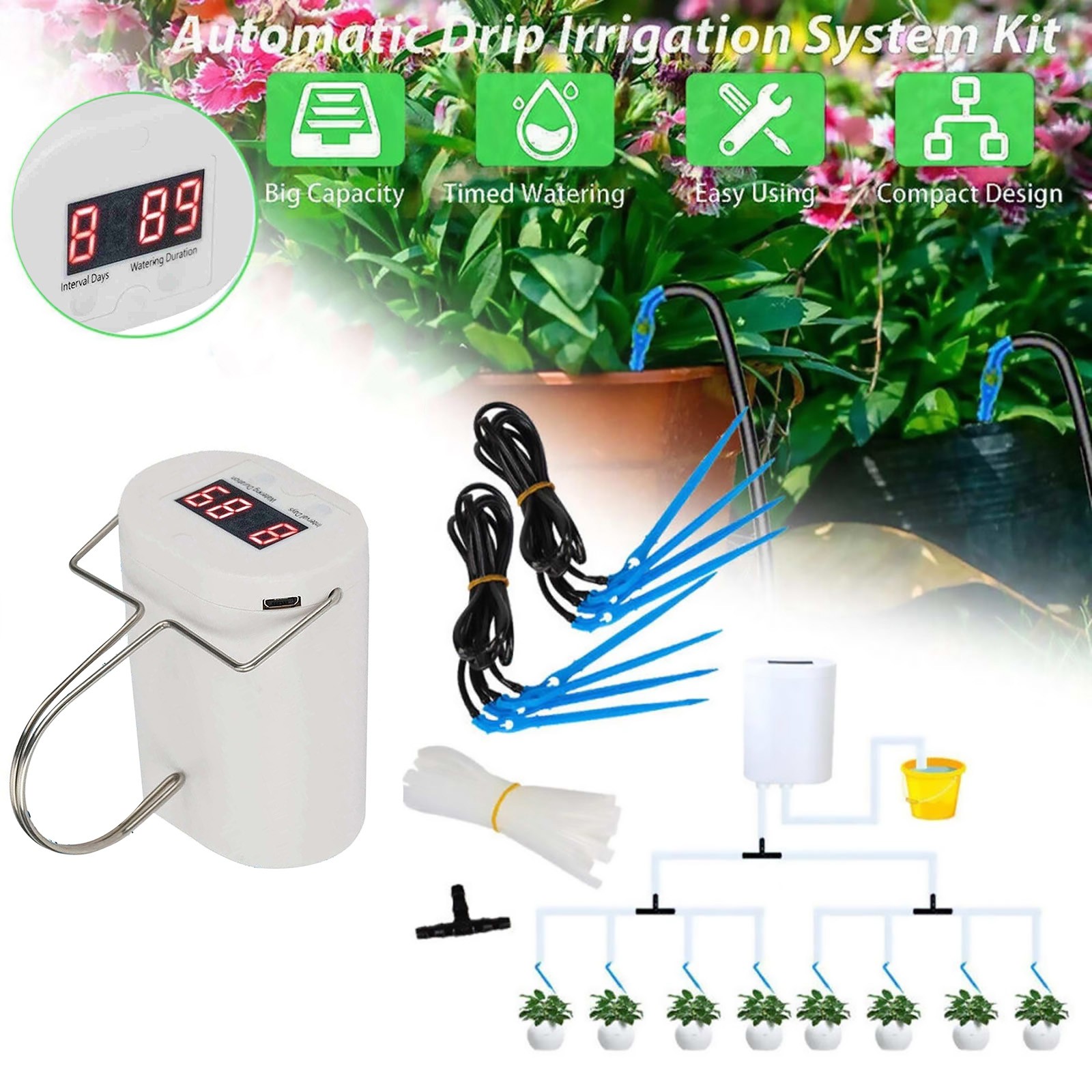 Indoor Drip Irrigation Kit for Table Balcony Living Room with Water Flow Control