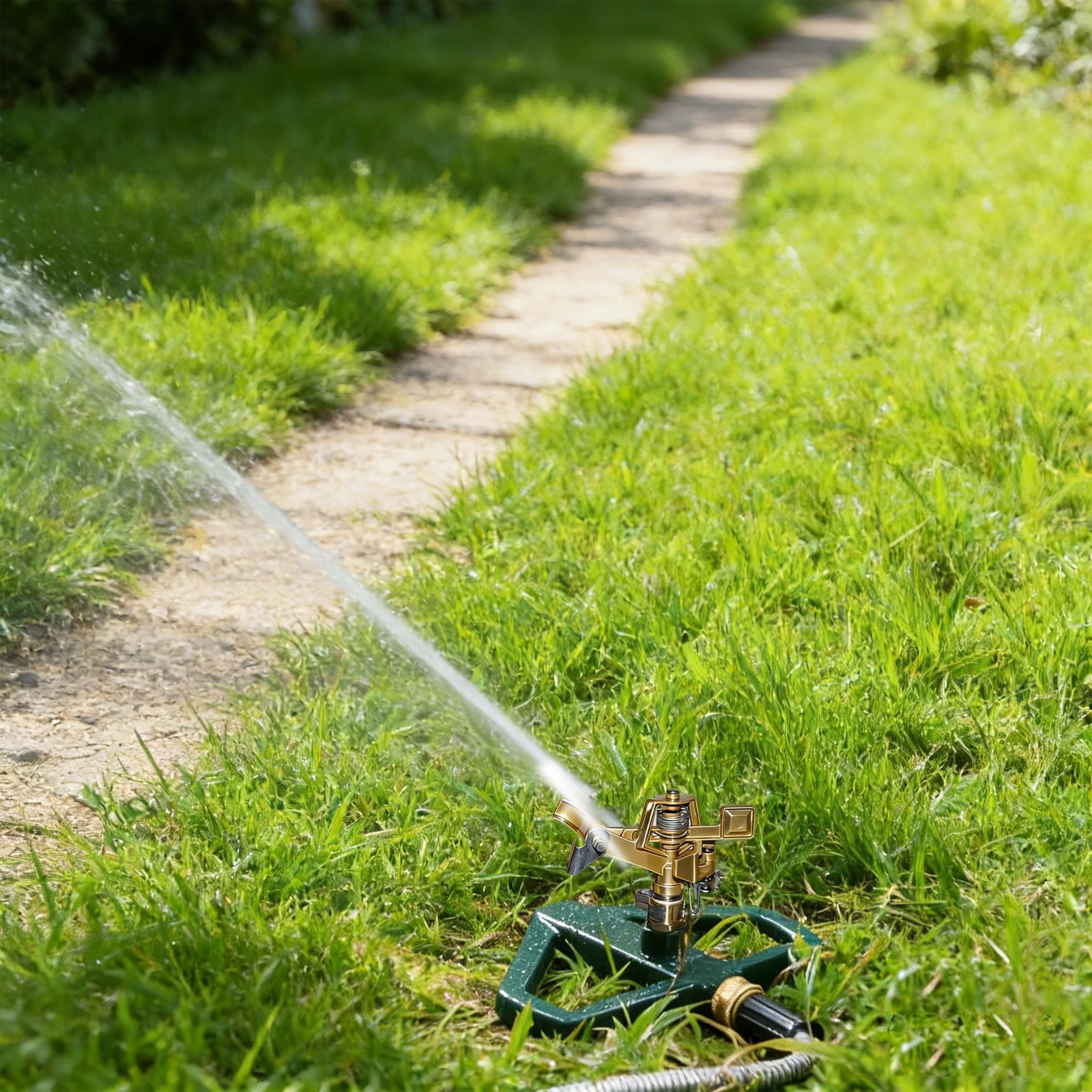 Hourleey Impact Pulsating Lawn Sprinkler Metal Base 360° Adjustable 5800 Sq Ft