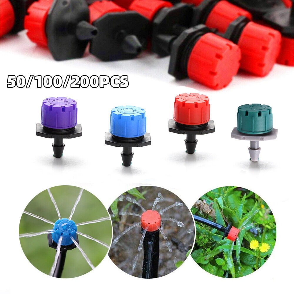 200Pcs 1/4″ 360 Degree Adjustable Irrigation Drippers Sprinklers Emitters Drip