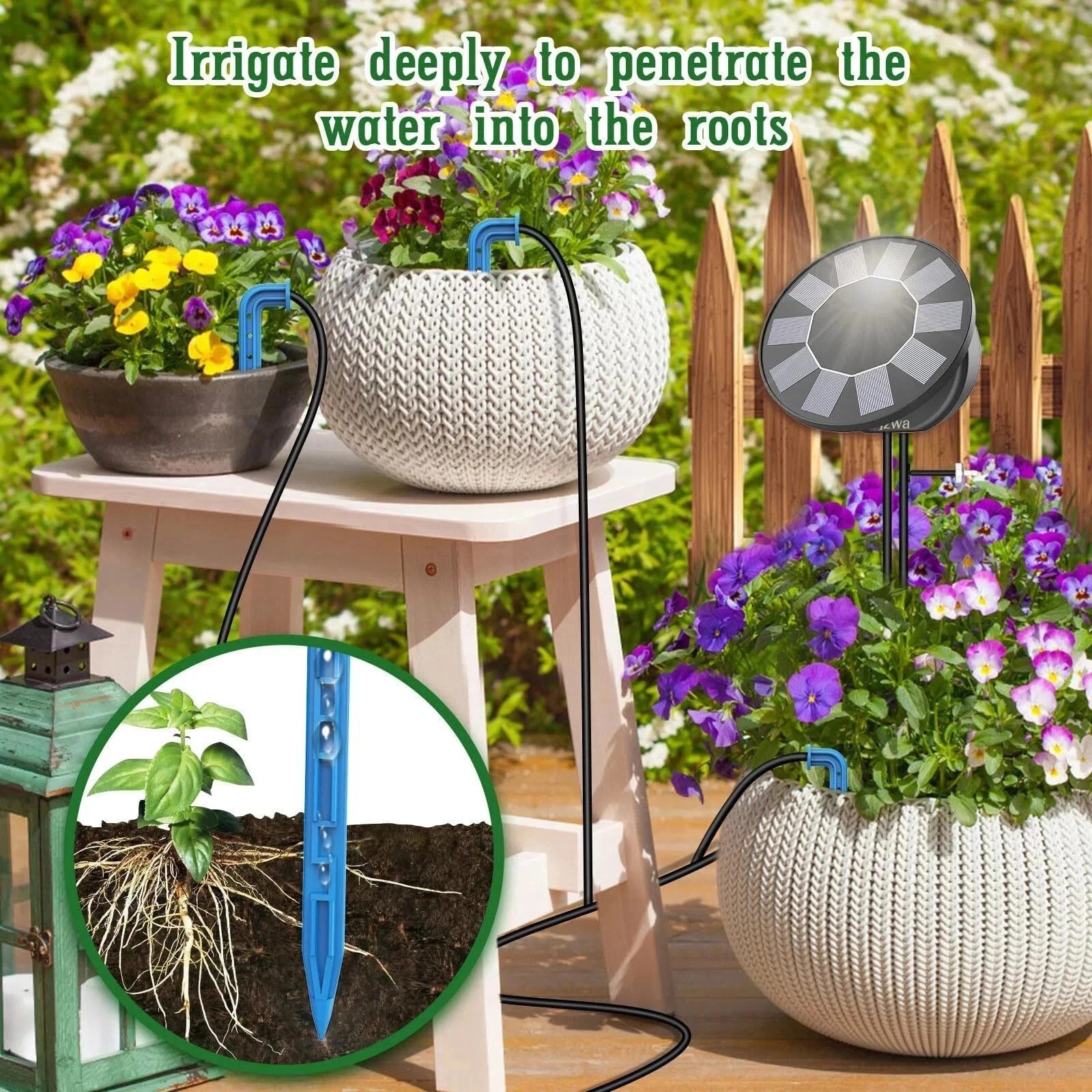 100/50ft Solar Irrigation System for Automatic Plants Watering, Drip Irrigation