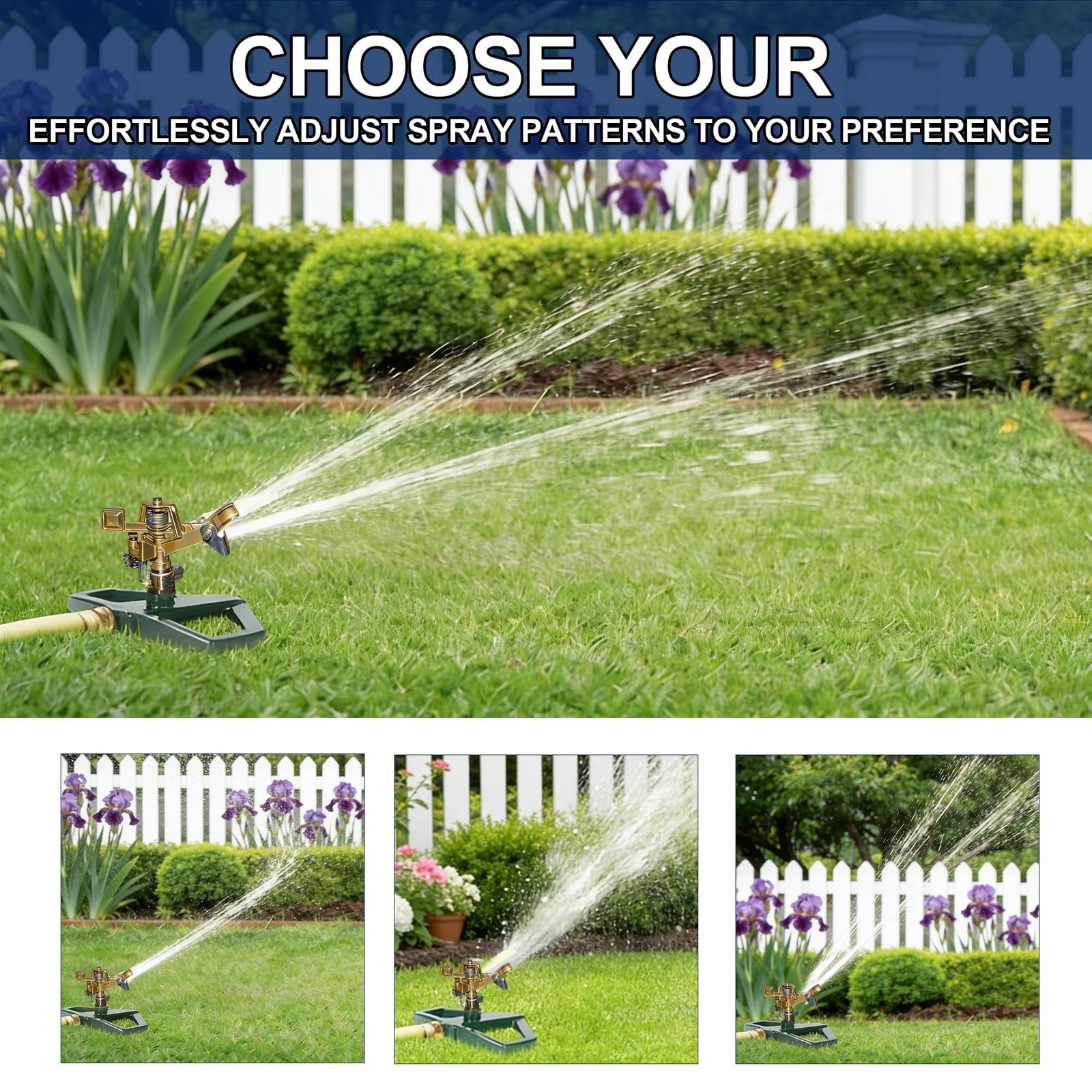 Hourleey Impact Pulsating Lawn Sprinkler Metal Base 360° Adjustable 5800 Sq Ft