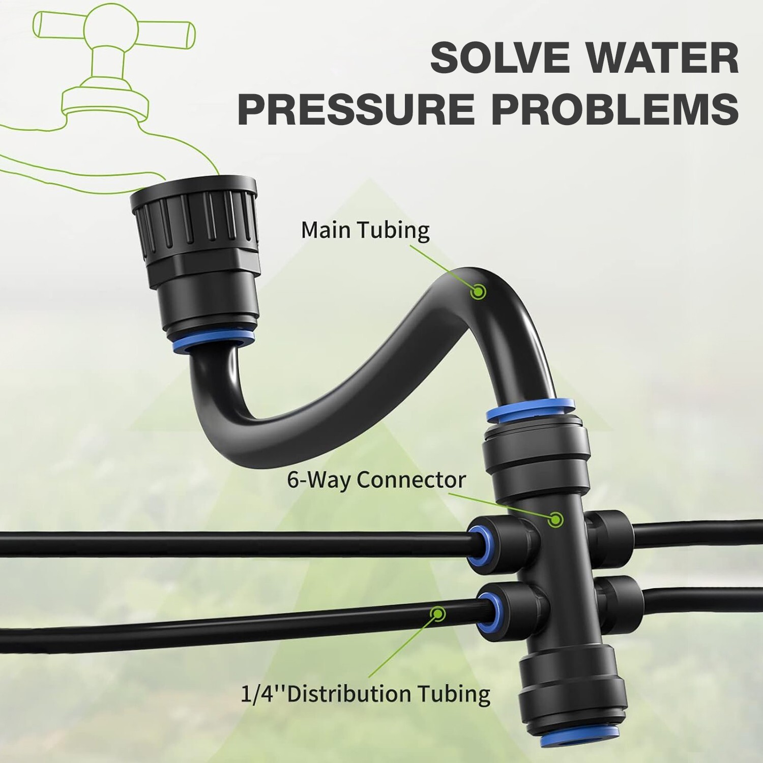 59′ Drip Irrigation Kit Quick Connector Garden Plant Hard Tubing Watering System